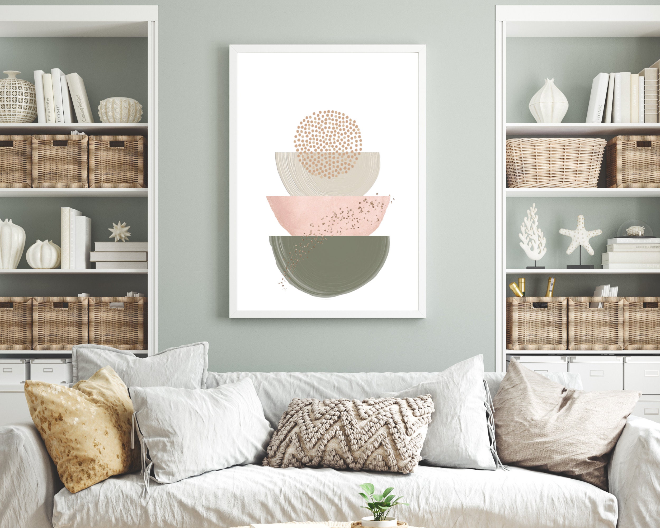 Abstract Wall Art Green and Pink Watercolor Shapes Printable Etsy