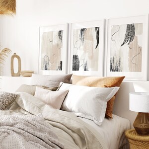 Impresiones abstractas, pintura acrílica beige crema negra, juego de arte de pared imprimible de 3, decoración de pared de sala de estar neutra, arte de oficina en casa imagen 5
