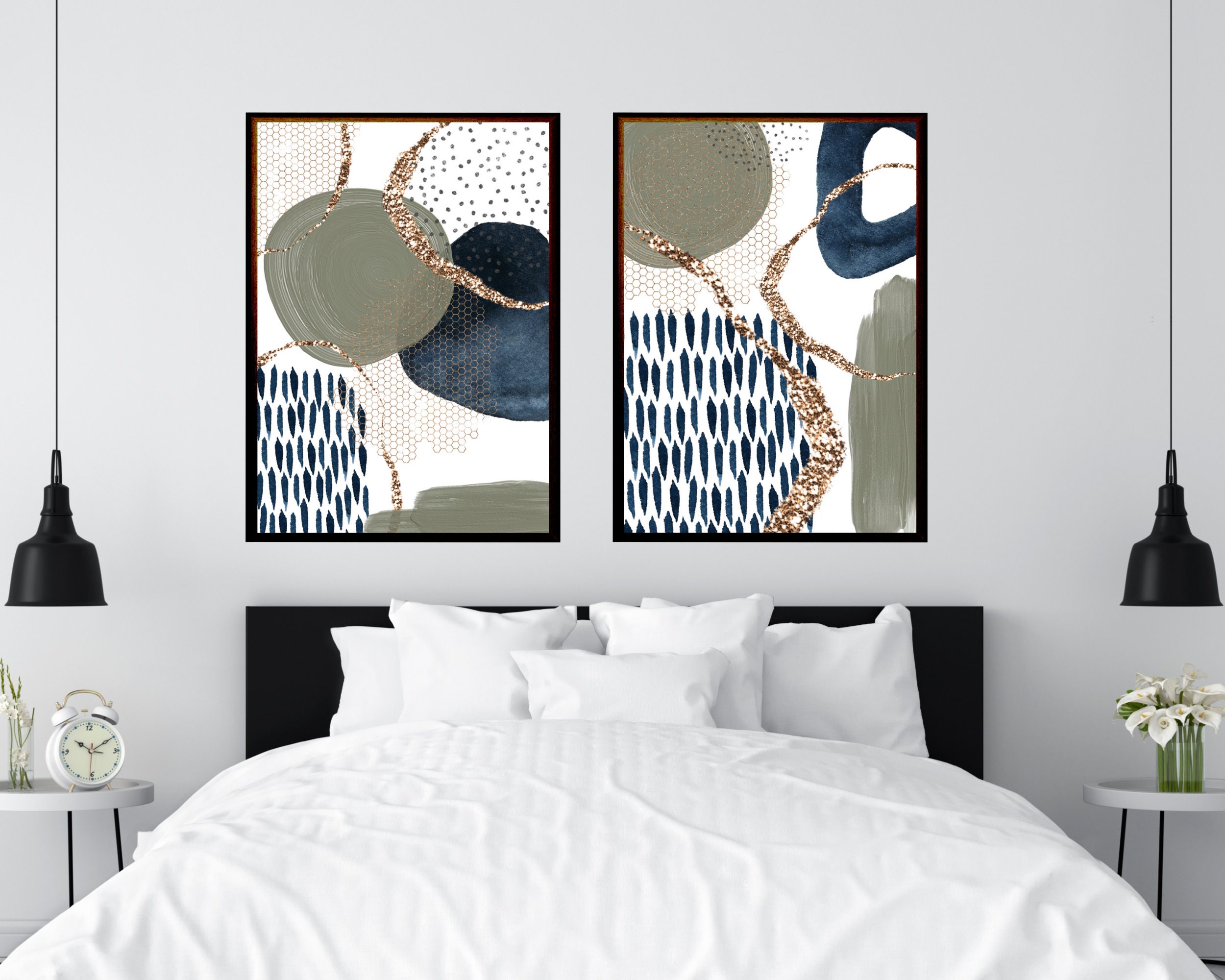 Abstract Wall Art Navy and Sage Green Abstract Print Set of - Etsy