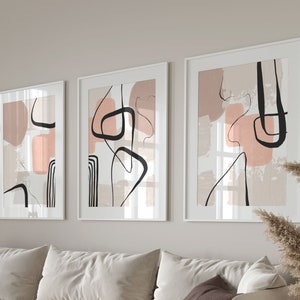 Abstract Wall Art, Printable Wall Art Set of 3 Geometric Hallway Print, Living Room Wall Decor, Bedroom Wall Decor, Gallery Wall Poster