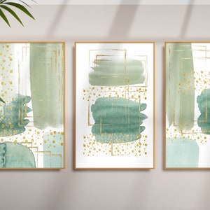 Green Abstract Prints, Watercolor Abstract Printable Wall Art Set of 3, Green Modern Minimalist Poster Set, Hallway Print, Living Room Decor