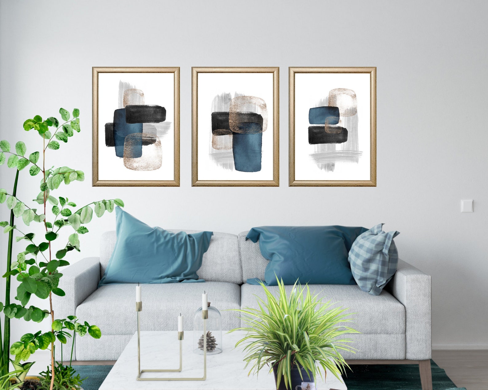 Abstract Art Prints Black Grey Blue Gold Printable Wall Art - Etsy