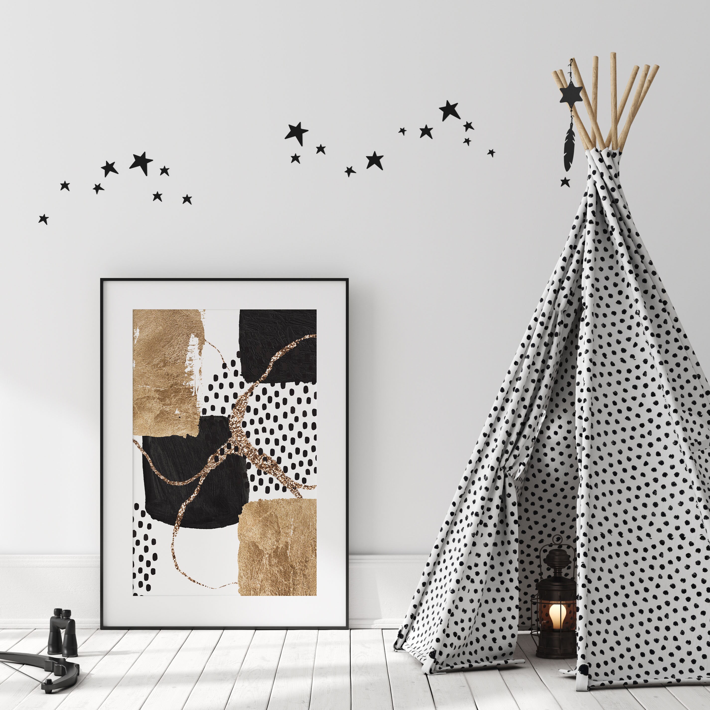Printable Wall Art, Modern Gold and Black Set of 3 Prints, Minimalist ...