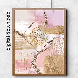 Abstract Wall Art, Rose Pink and Gold Printable Wall Art Set of 3 ...