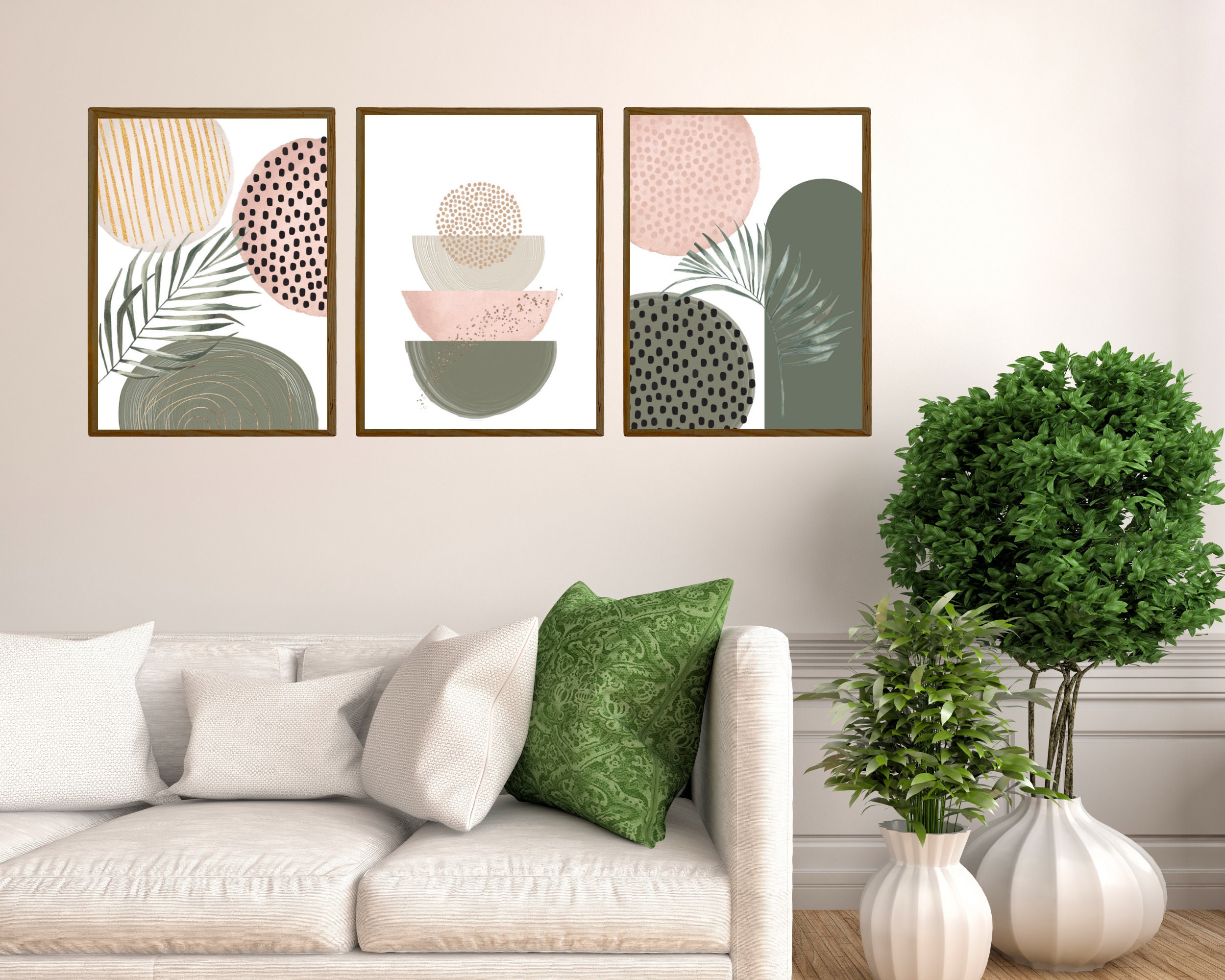 Abstract Wall Art Green and Pink Watercolor Shapes Printable Etsy