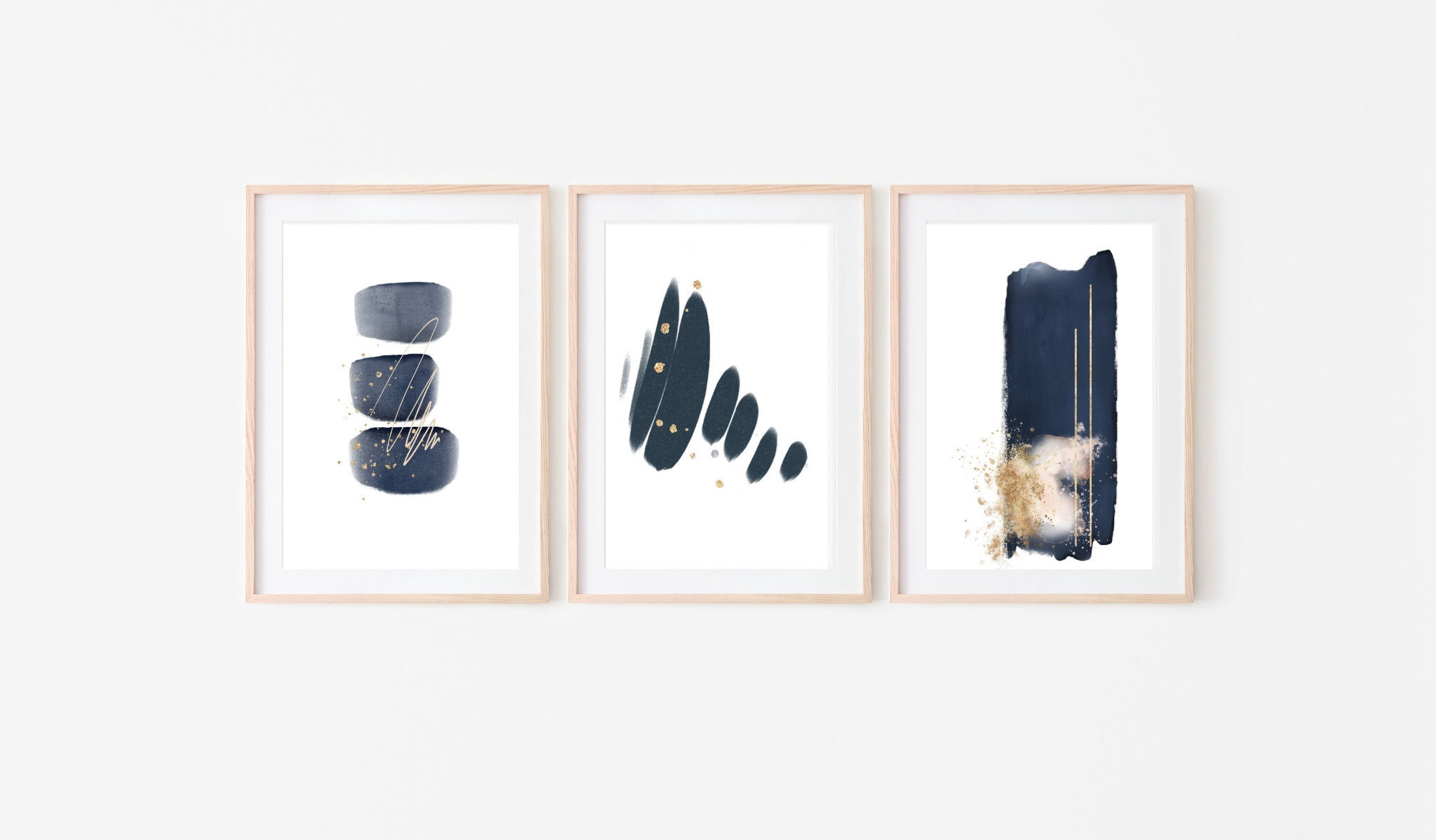Blue and Gold Abstract Wall Art Print Set of 3 Navy Abstract - Etsy