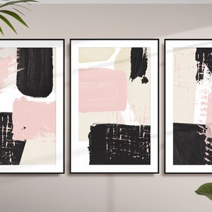 Printable Wall Art, Modern Pink and Black Set of 3 Prints, Minimalist ...
