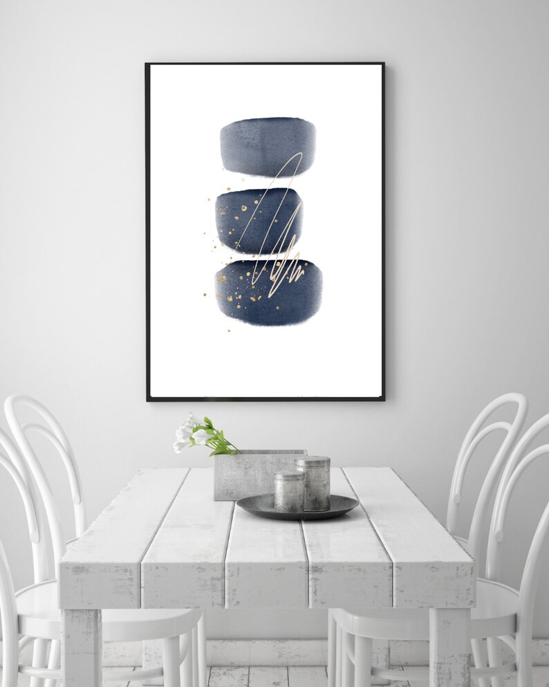 Blue and Gold Abstract Wall Art Print Set of 3 Navy Abstract - Etsy