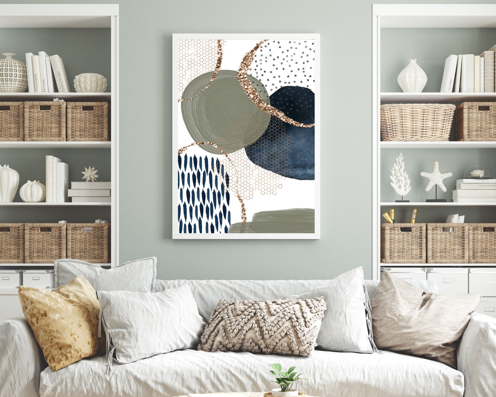 Abstract Wall Art Navy and Sage Green Abstract Print Set of - Etsy