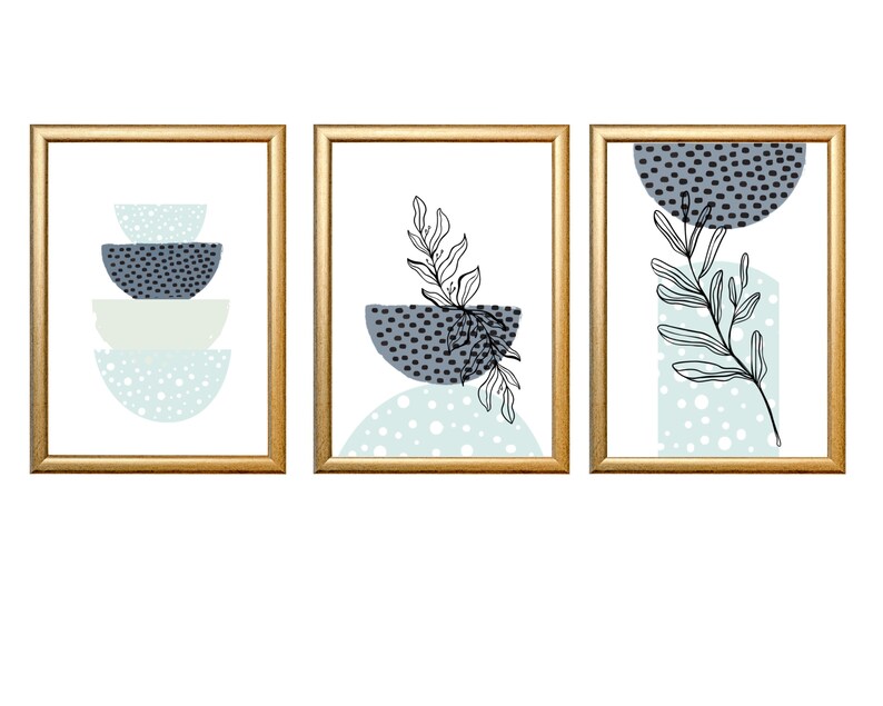 Blue Abstract Art Set of 3 Mid Century Modern Art Gallery Etsy