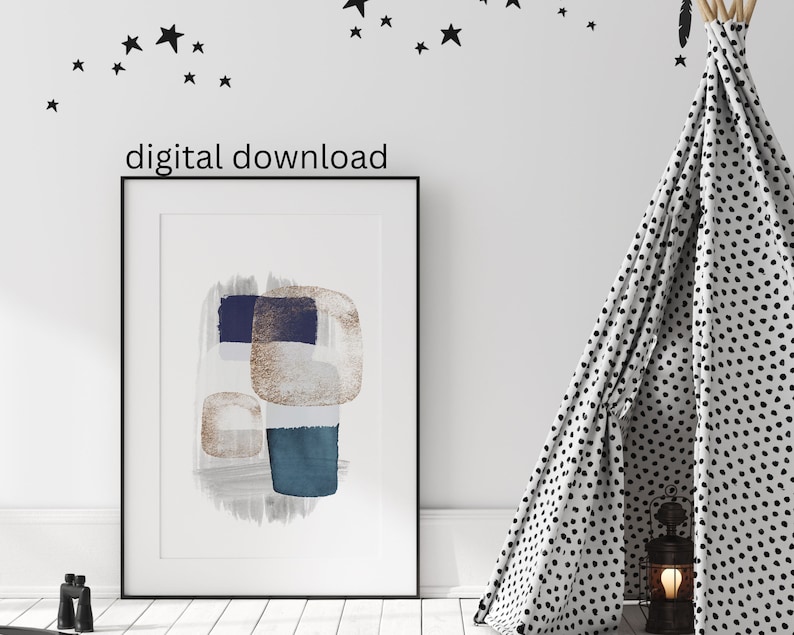 Blue Printable Wall Art Block Colour Abstract Wall Art Navy Etsy