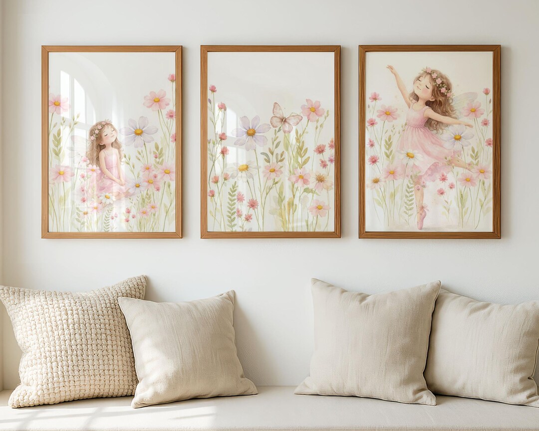 Pink Fairy Nursery Wall Art Set of 3 | Floral Fairy Prints for Girls ...