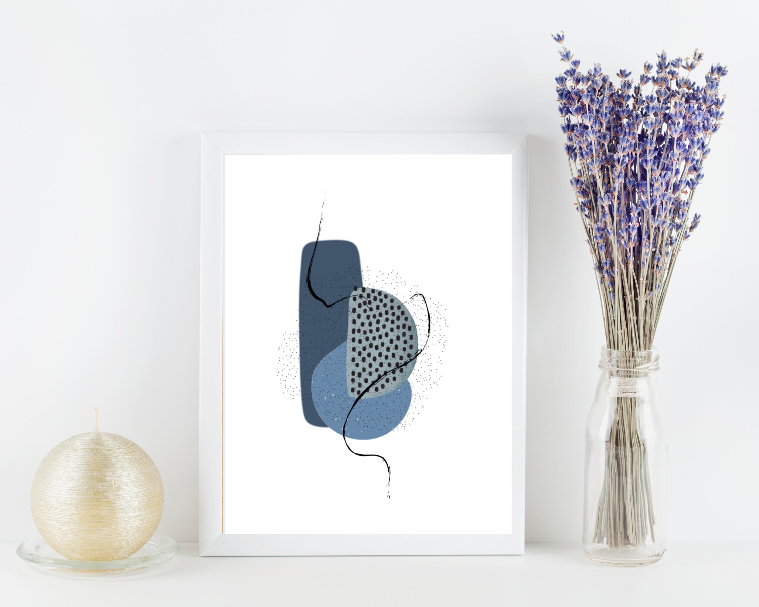 Blue Grey Printable Wall Art Geometric Art Shapes Print Blue Etsy
