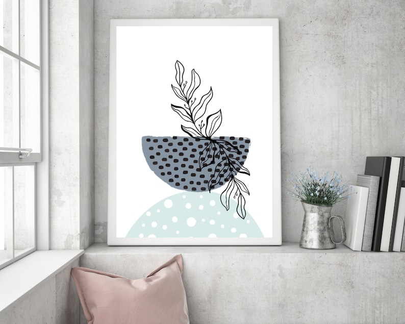 Blue Abstract Art Set of 3 Mid Century Modern Art Gallery Etsy