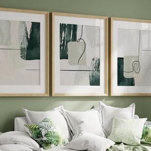 Abstract Prints, Emerald Green Printable Wall Art Set of 3,  Living Room Wall Decor, Home Office Artwork