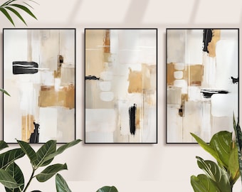 Beige Cream Abstract Art Printable Set of 3 Prints, Neutral Abstract Painting,  Modern Textured Nordic Living Room Decor