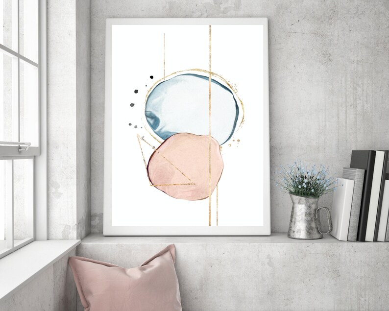 Pink and Grey Abstract Wall Art Set of 4 Modern Minimalist Etsy