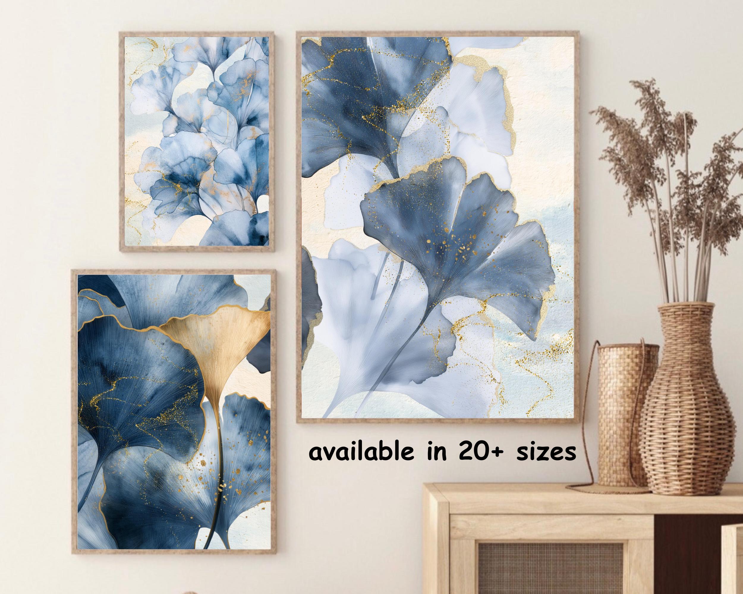 Buy Blue Botanical Prints Set of 3, Abstract Printable Wall Art, Modern ...