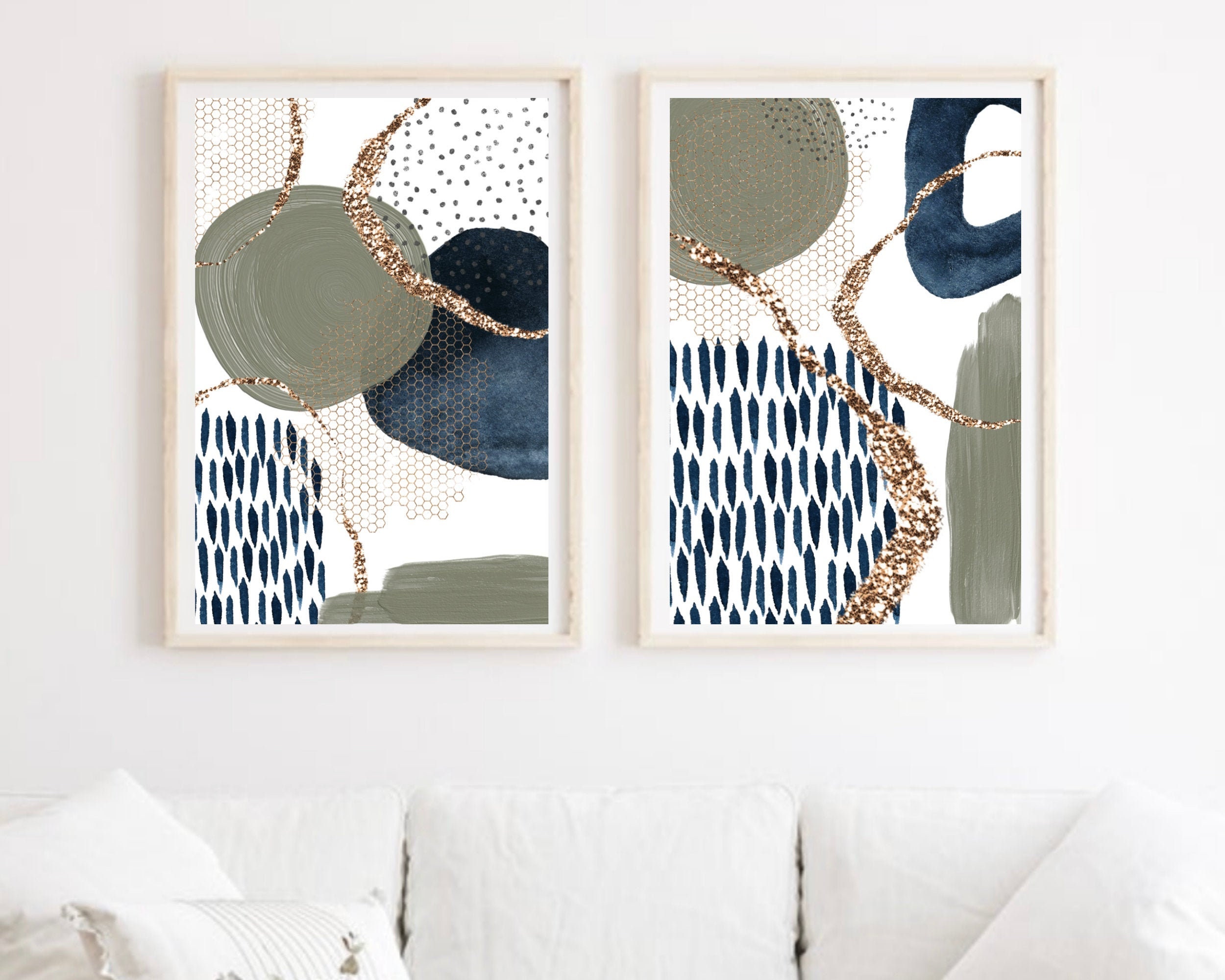 Abstract Wall Art Navy and Sage Green Abstract Print Set of - Etsy
