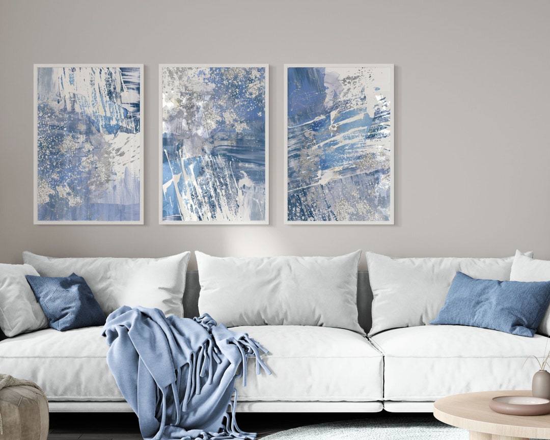 Modern Blue And Silver Wall Art For Living Room
