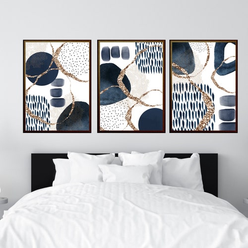 Navy Blue Wall Art Geometric Print Large Wall Art Prints Etsy