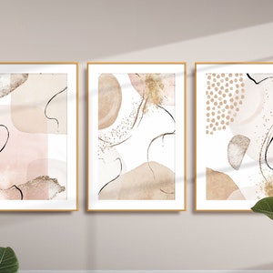 Earth Tone Abstract Art, Neutral Wall Art, Beige Cream Pink Set of 3 Printable,  Modern Minimalist Poster, Hallway Contemporary Art