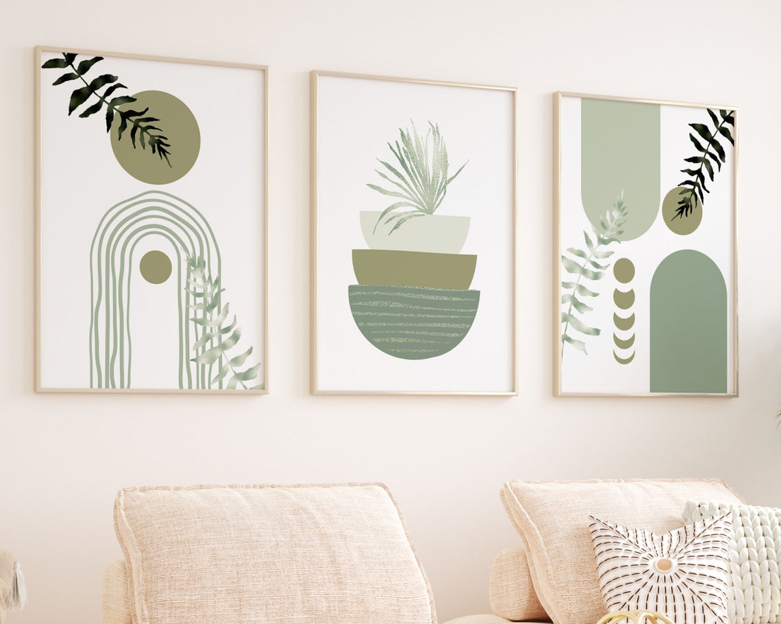 Sage Green Print Set, Boho Printable Wall Art, Olive Green Set of 3 ...