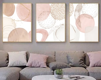 Abstract Rose Pink and Gold Wall Art Prints, Set of 3 (Digital Download)