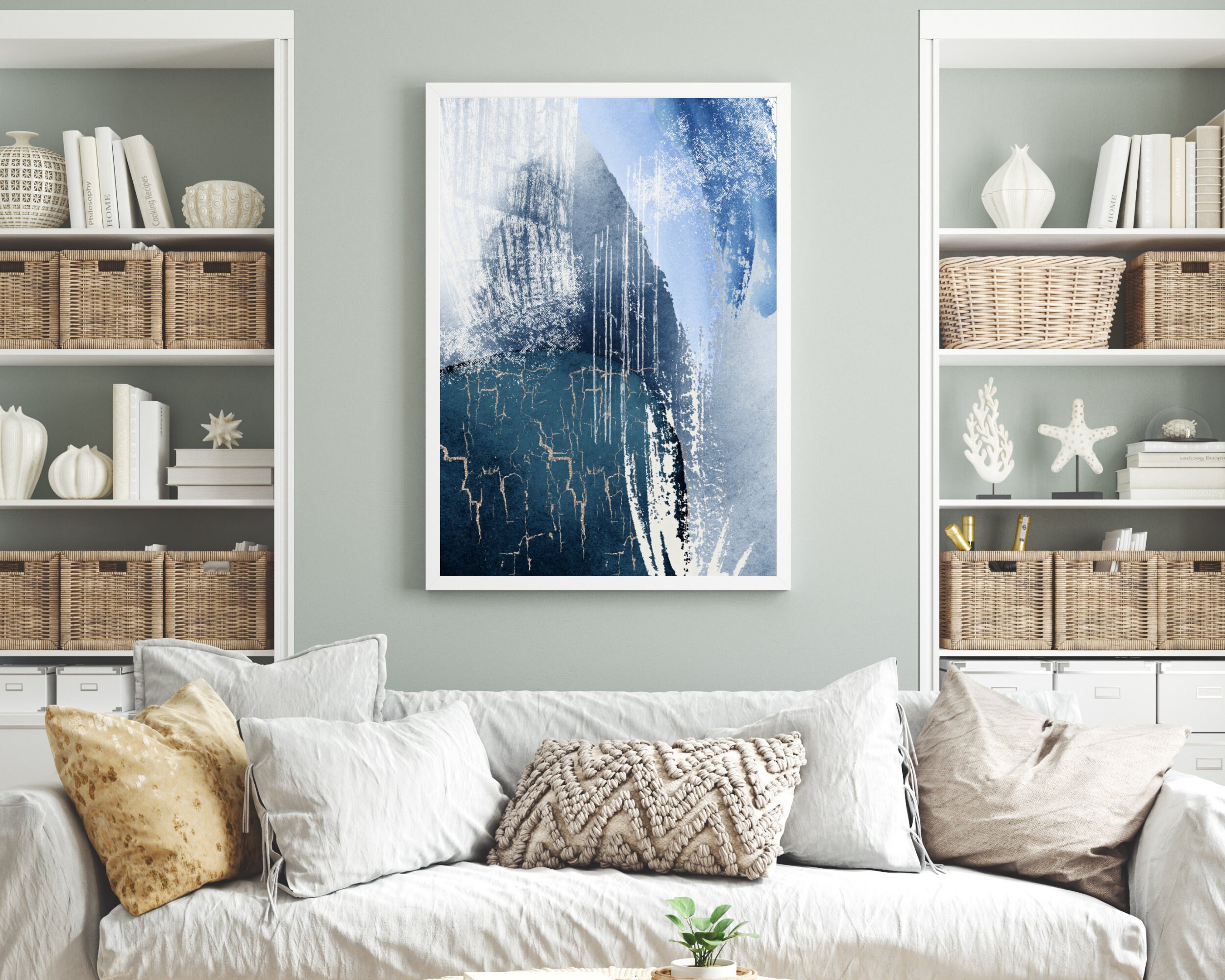 Abstract Print Set Blue Printable Wall Art Living Room Wall Etsy