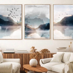 Set of 3 Abstract Landscape Prints, Watercolor Neutral Abstract Printable Wall Art, Minimalist Living Room Wall Decor