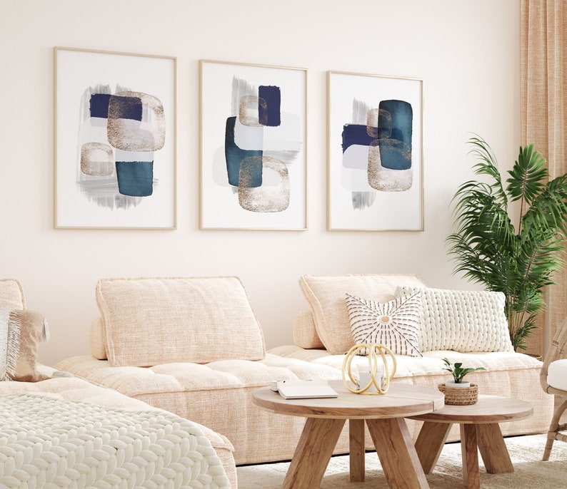 Blue Printable Wall Art Block Colour Abstract Wall Art Navy Etsy