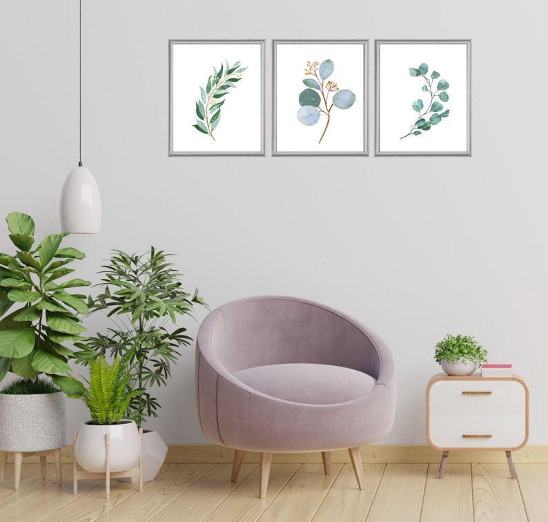 Botanical Plant Print Wall Art Eucalyptus Print Digital Wall Decor Nature Study. Modern Set of 3 Eucalyptus Leaves Poster