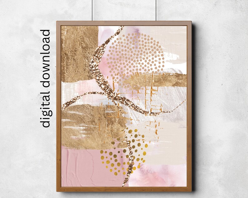Abstract Wall Art, Rose Pink and Gold Printable Wall Art Set of 3 ...