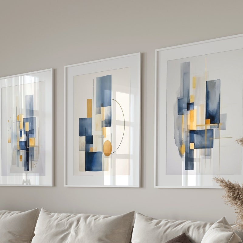 Blue and Yellow Wall Art Etsy