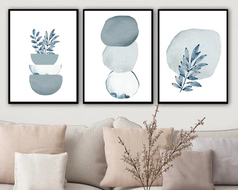 Blue Grey Abstract Wall Art Watercolor Shapes Printable Wall | Etsy