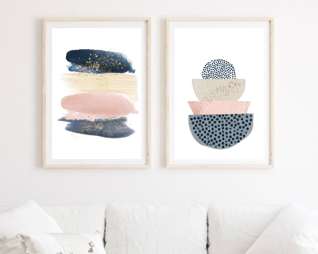 Abstract Wall Art, Pink and Blue Watercolor Shapes Printable Wall Art ...