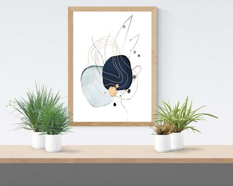 Blue and Grey Abstract Wall Art Set of 2 Navy Modern Etsy