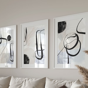 Neutral Abstract Wall Art, Grey and Black Modern Nordic Printable Wall Art, Set of 3 Geometric Hallway Prints, Living Room Wall Decor