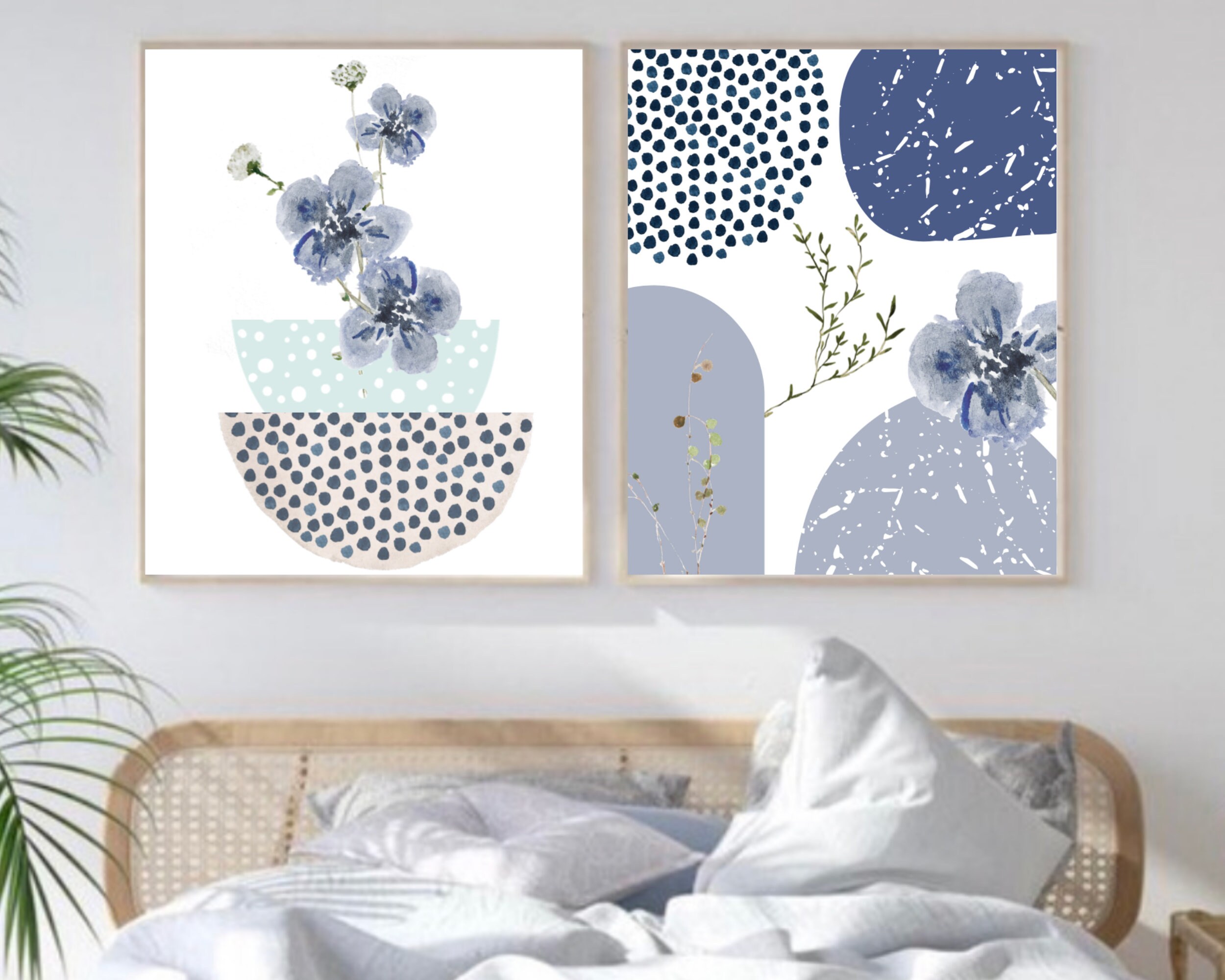 Sky Blue Botanical Wall Art Print Floral Boho Printable Wall - Etsy