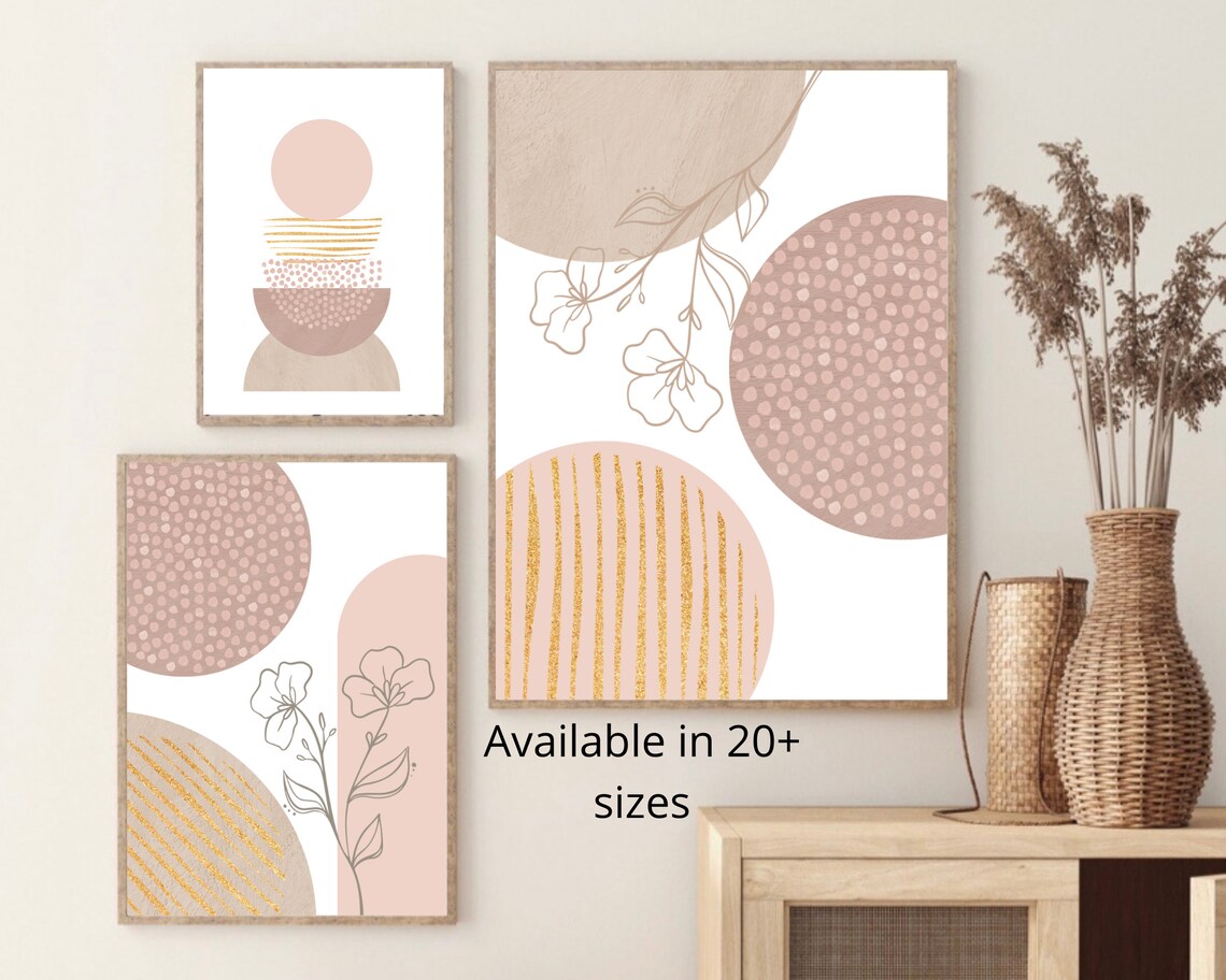 Abstract Wall Art Pink Boho Printable Wall Art Neutral Set Etsy UK