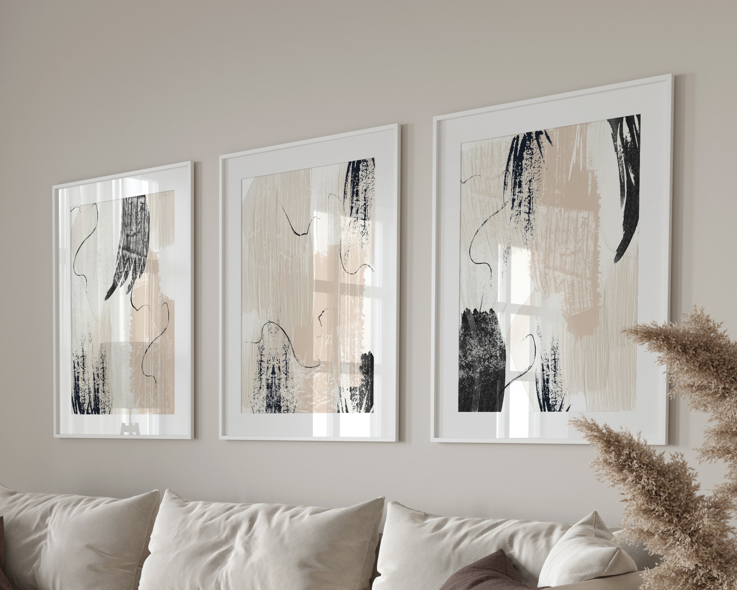 Abstract Prints Black Cream Beige Acrylic Painting Printable Wall Art Set of 3 Neutral Living Room Wall Decor Home Office Artwork Etsy