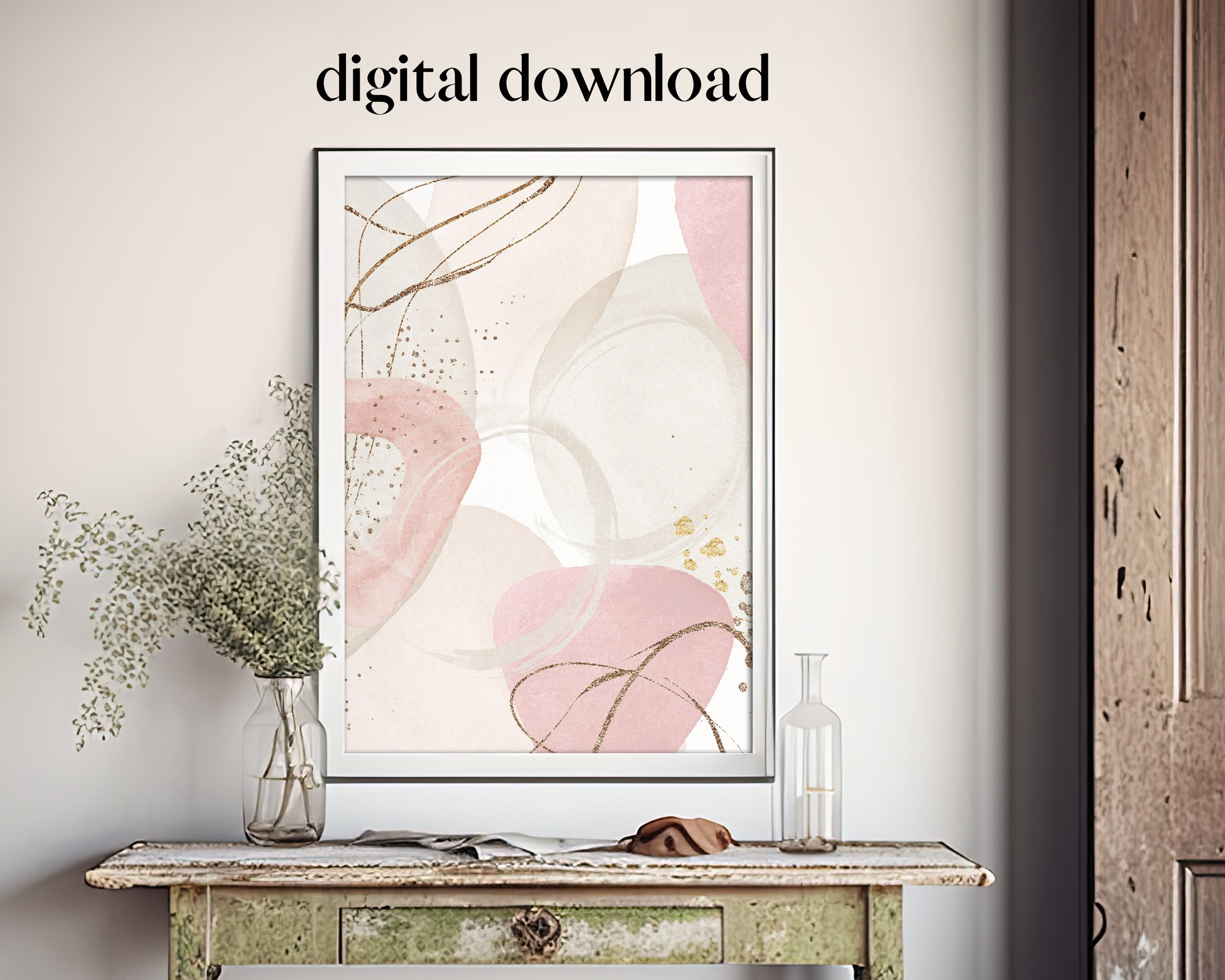 Pink Printable Wall Art, Modern Abstract Art Print Set of 3, Minimalist ...