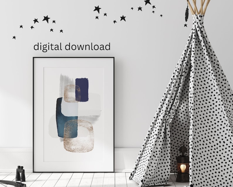 Blue Printable Wall Art Block Colour Abstract Wall Art Navy Etsy