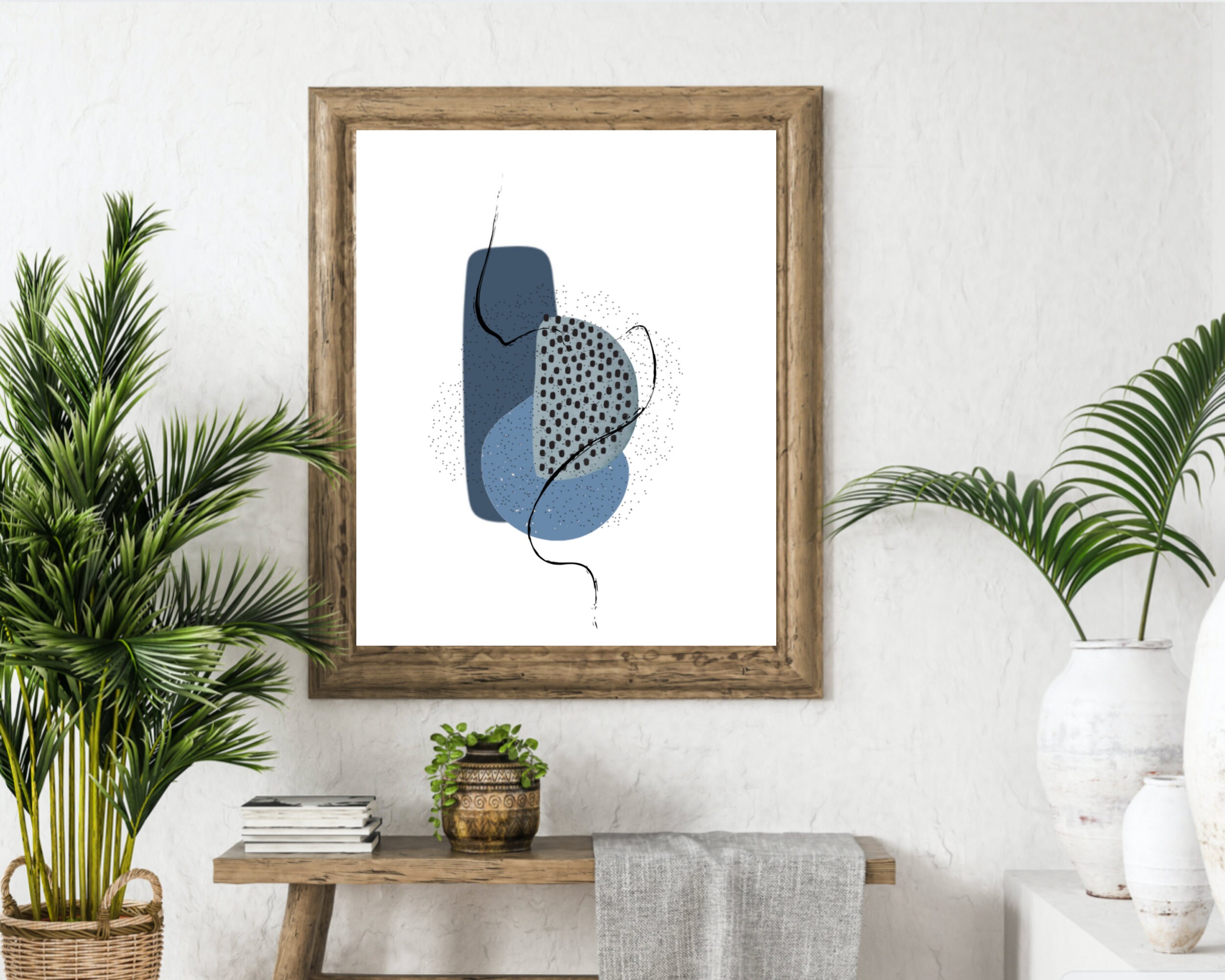 Blue Grey Printable Wall Art Geometric Art Shapes Print Blue Etsy