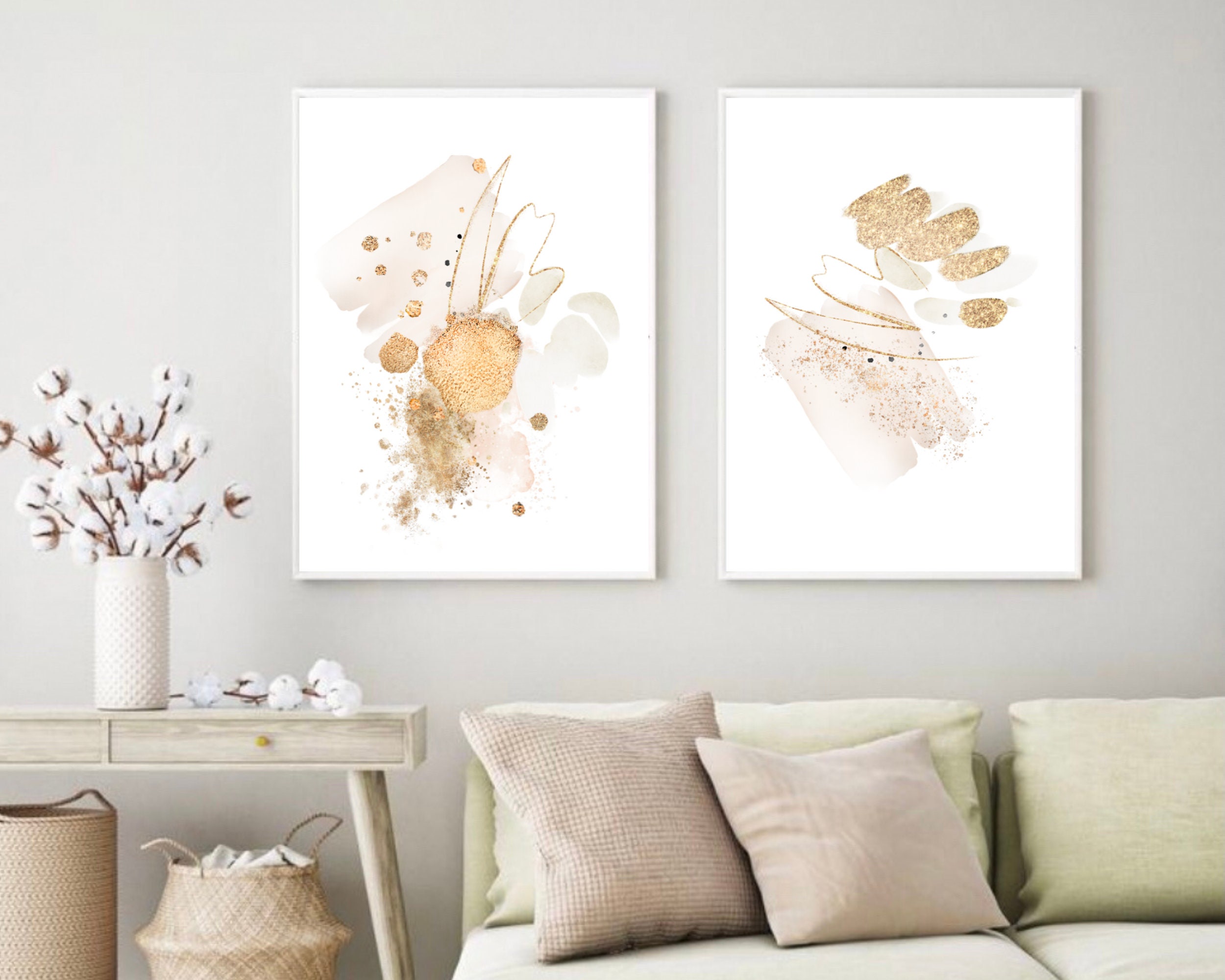Neutral Wall Art Beige Cream Gold Set of 2 Printable Wall | Etsy