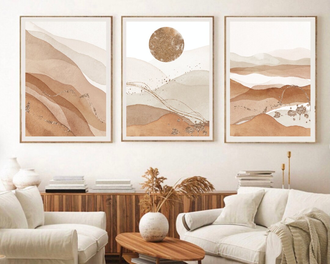 Set of 3 Abstract Landscape Prints, Neutral Beige Printable Wall Art ...