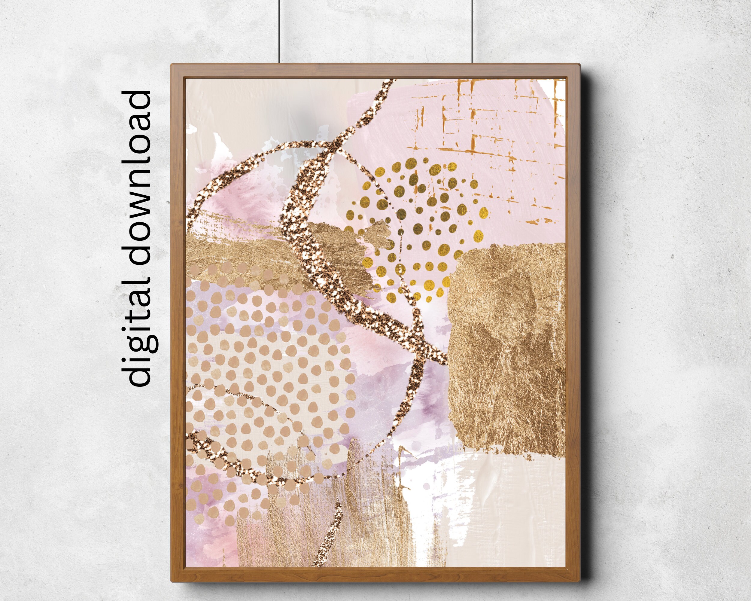 Abstract Wall Art, Rose Pink and Gold Printable Wall Art Set of 3 ...