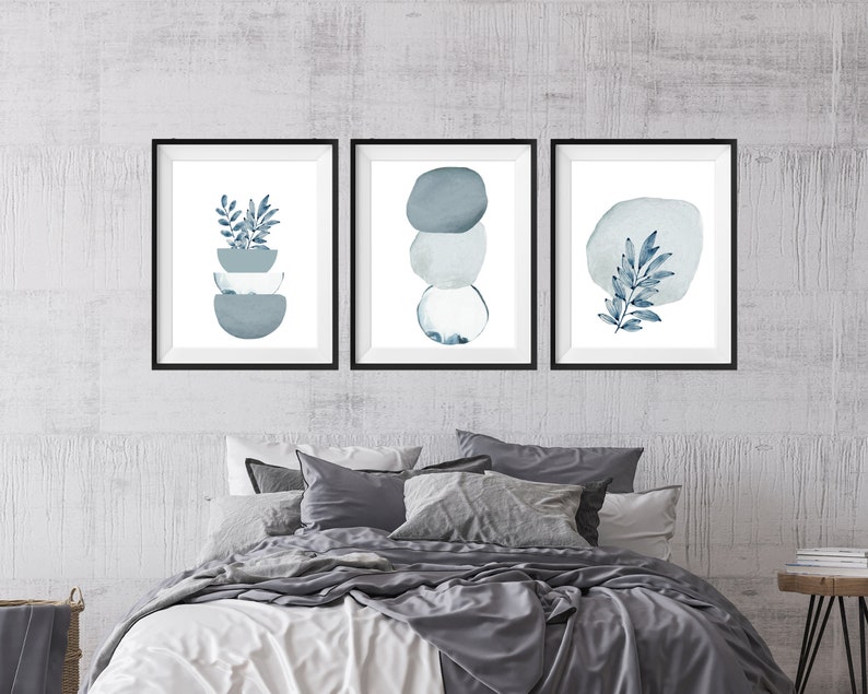 Blue Grey Abstract Wall Art Watercolor Shapes Printable Wall | Etsy
