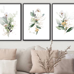 Botanical Prints Set of 3 Prints, Botanical Wall Art, Green Botanical, Botanical Set of 3, Watercolour, Large Prints, Living Room Prints