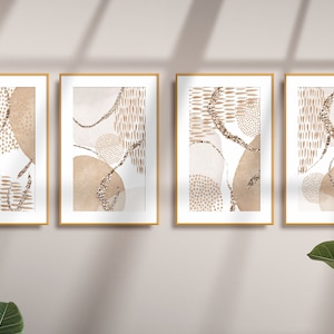 Abstract Wall Art, Watercolour Shapes Printable Wall Art, Beige Cream Gold  Set of 4 Prints, Geometric Print Set, Neutral Tones Contemporary